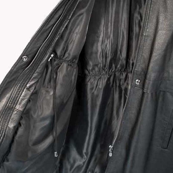 PARKA, LEATHER, MISSES MEDIUM, BLACK, BY SEQUENCE, ZIP-OFF HOOD, HIGH COLLAR, - Picture 5 of 7